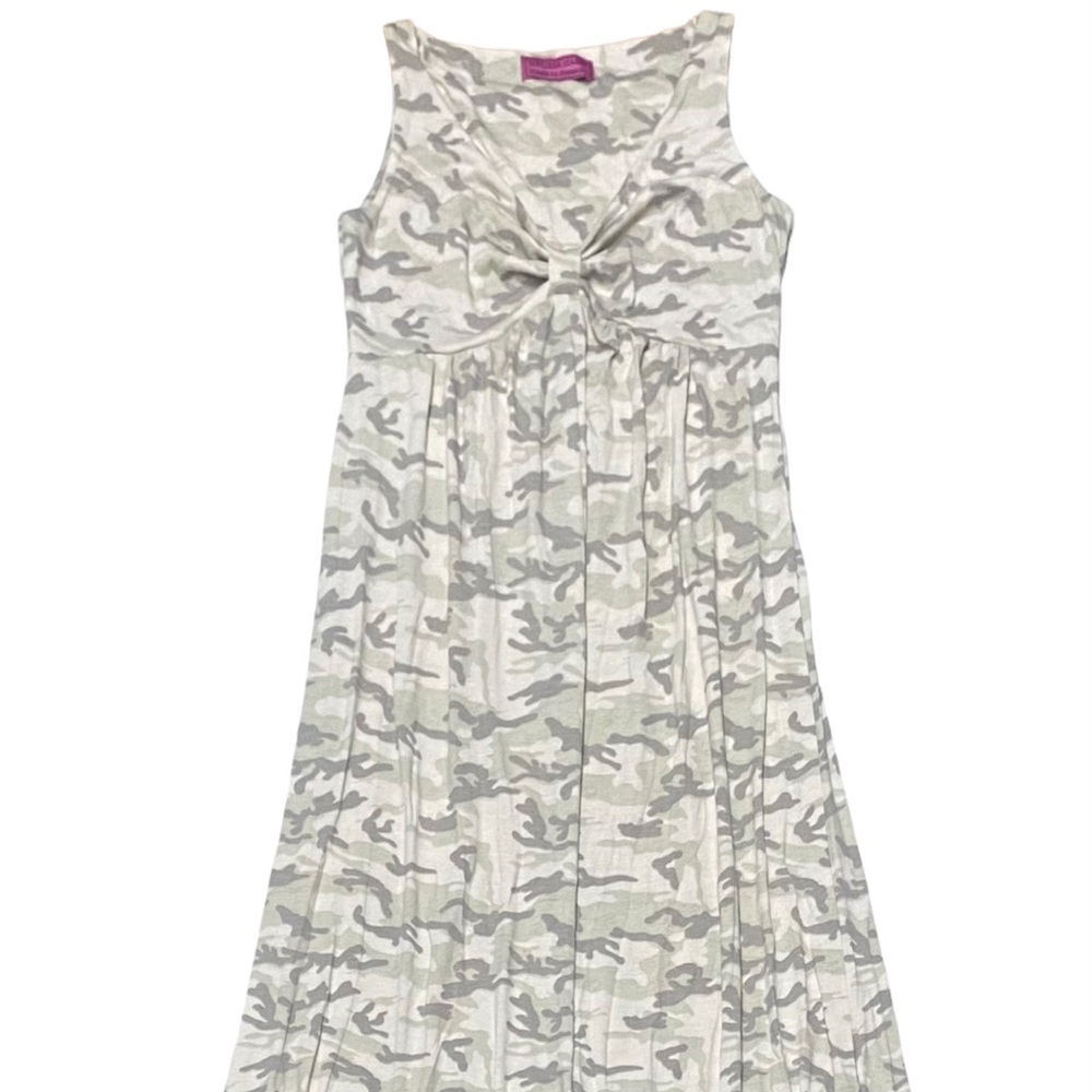 Melissa Masse Medium  V NECK MAXI DRESS Sage Camo JERSEY Made In USA  Sleeveless